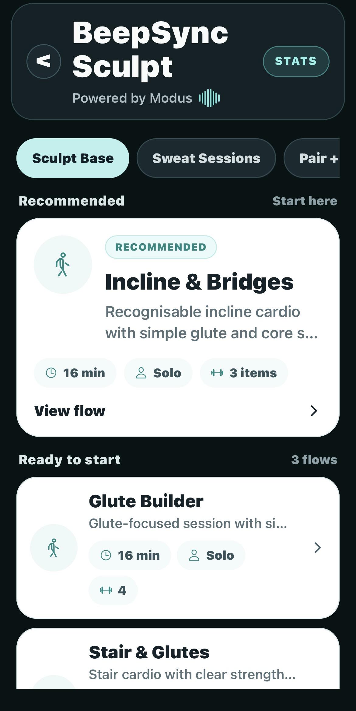 Quick Start library showing recommended and ready-to-start Sculpt sessions with duration and item counts