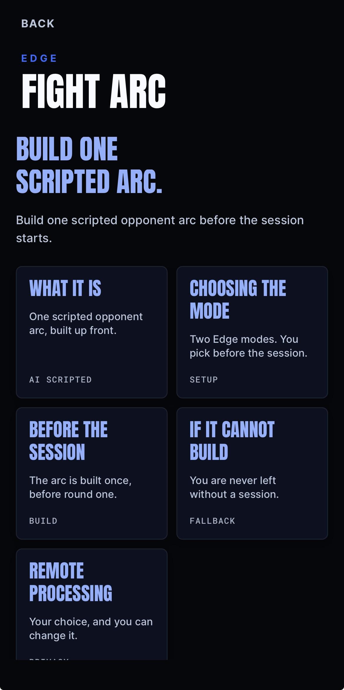 BeepSync Edge Fight Arc guide explaining scripted opponent arcs, setup, fallback and remote processing choice
