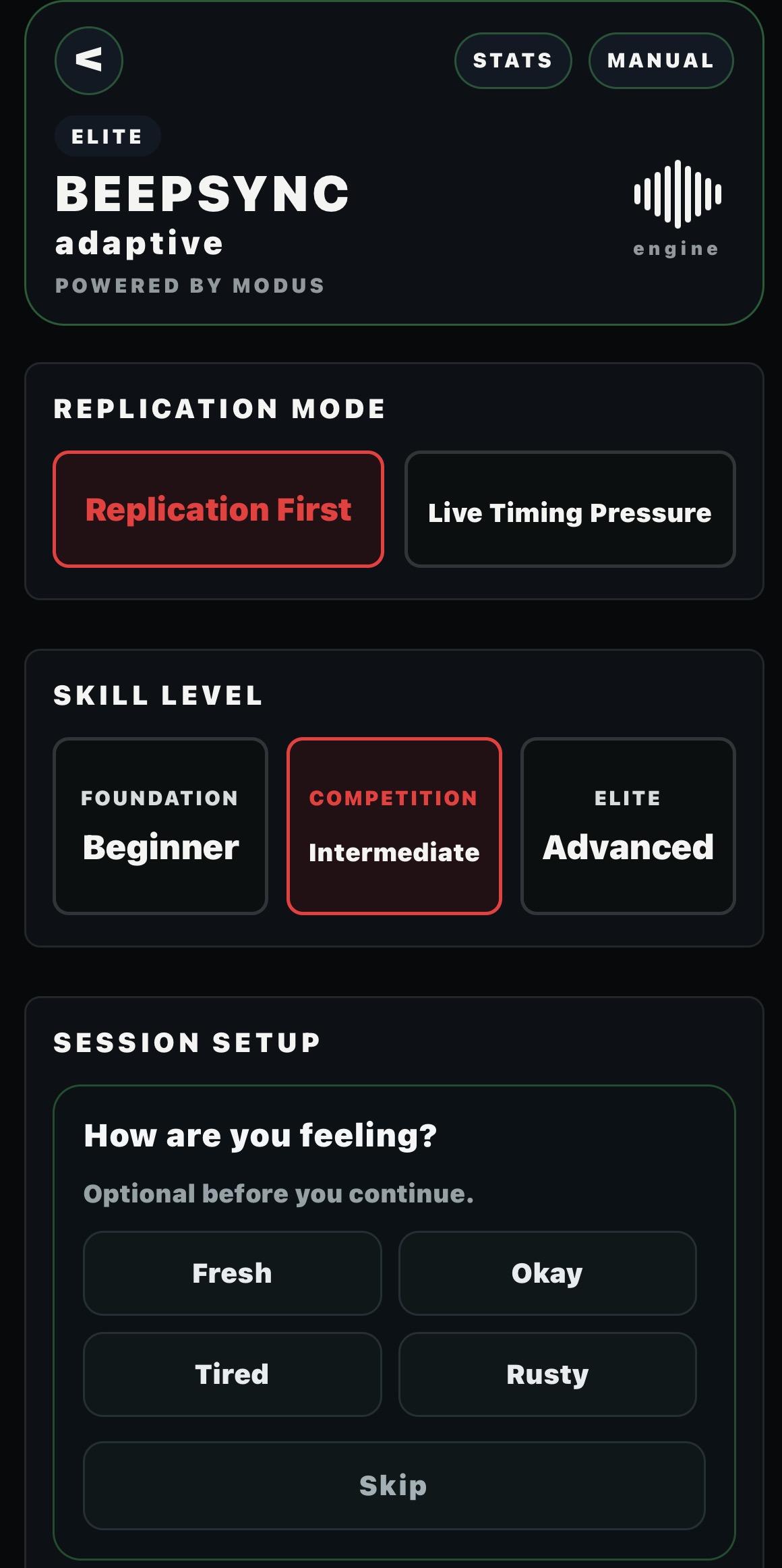 Adaptive sessions interface