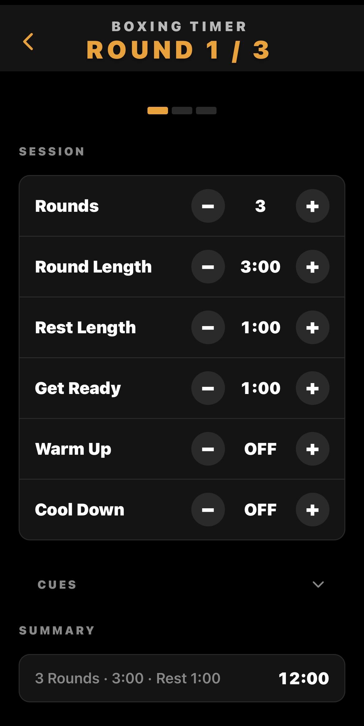 Round Timer setup screen