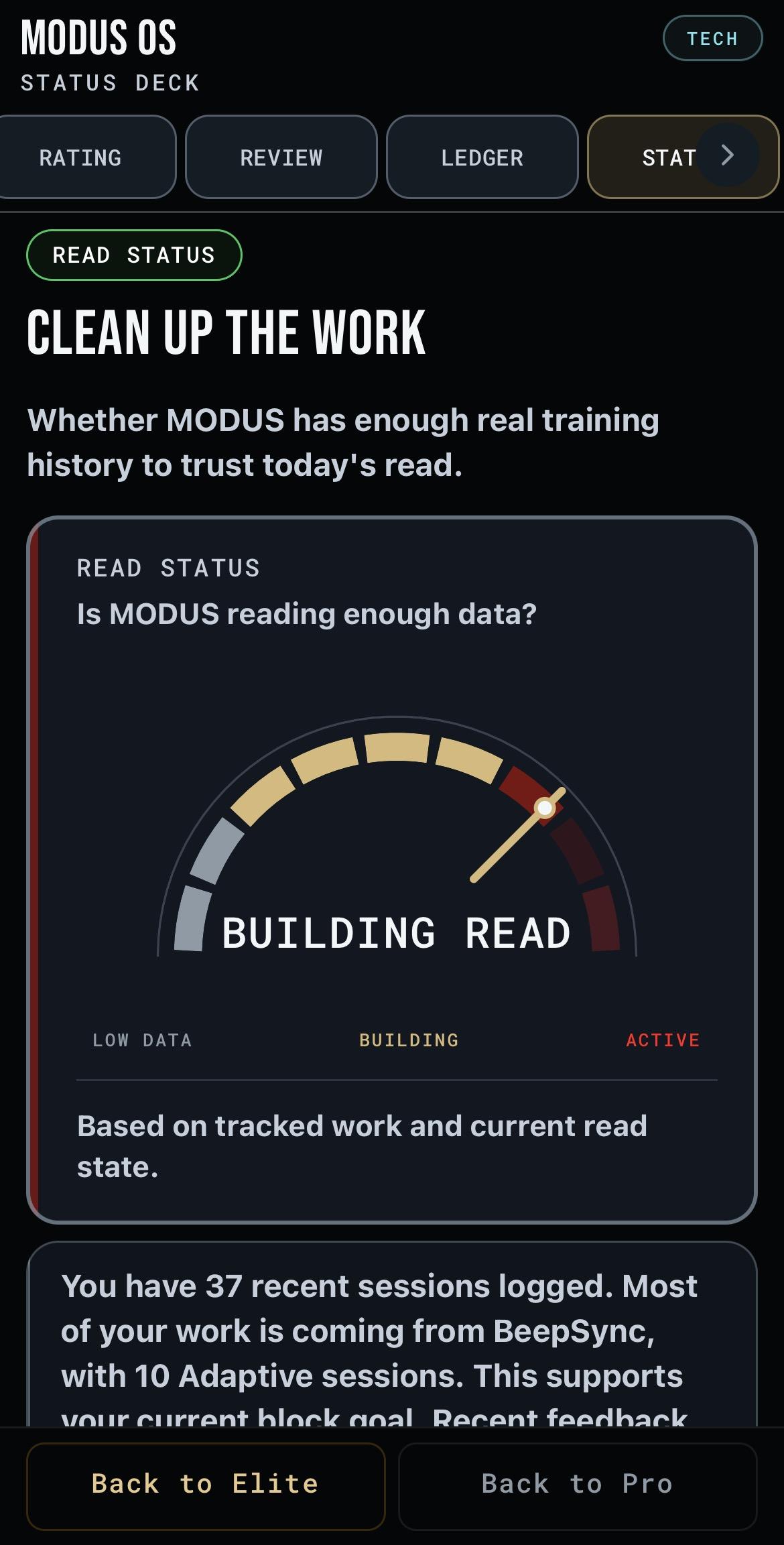 MODUS Stats screen