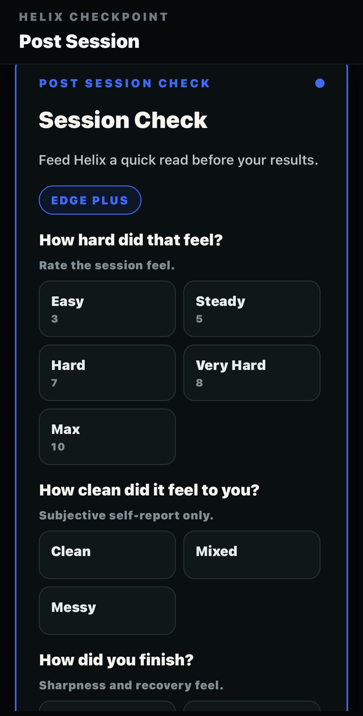 Post Session Check screen