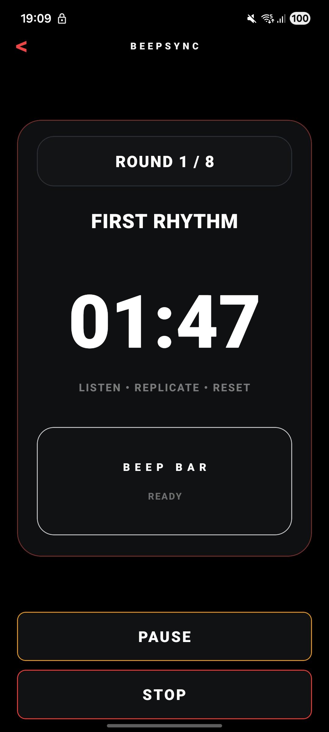 BeepSync app active training session